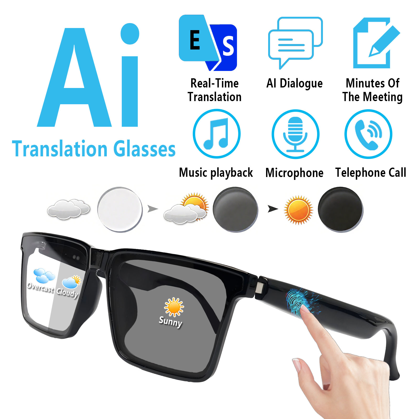 Audio Music Hifi - Lunettes audio intelligentes avec traduction en